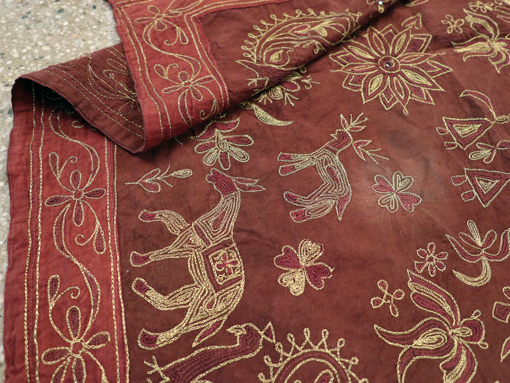 Vintage Persian Embroidered Textile Pictorial Wall Hanging, No.27546 - Gss