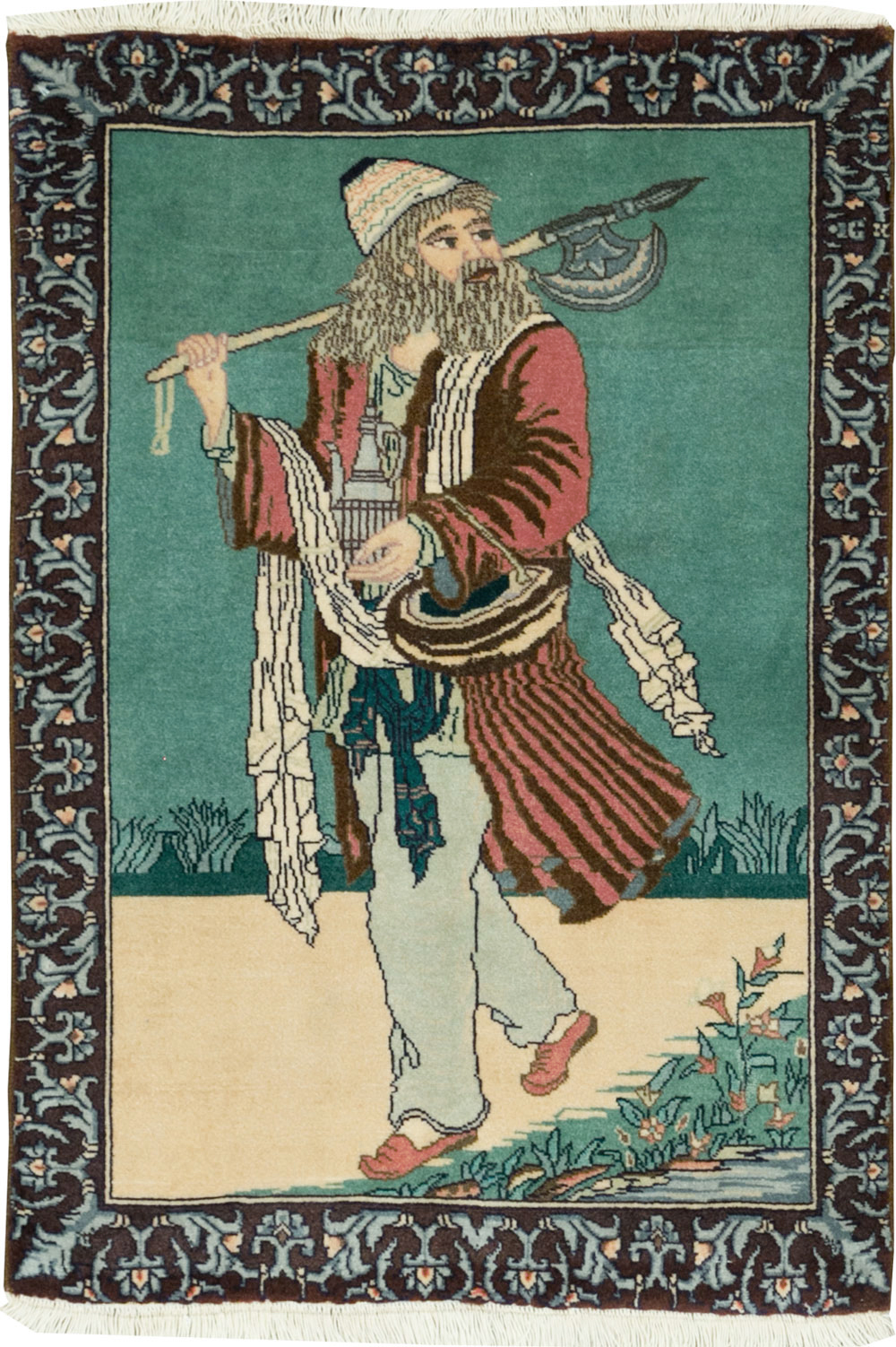 Vintage Persian Tabriz Pictorial Rug, No.27558 - Gss