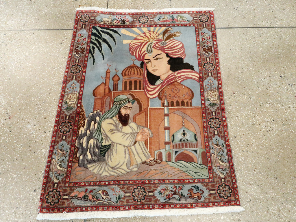 Vintage Persian Tabriz Pictorial Rug, No.27560 - Gss