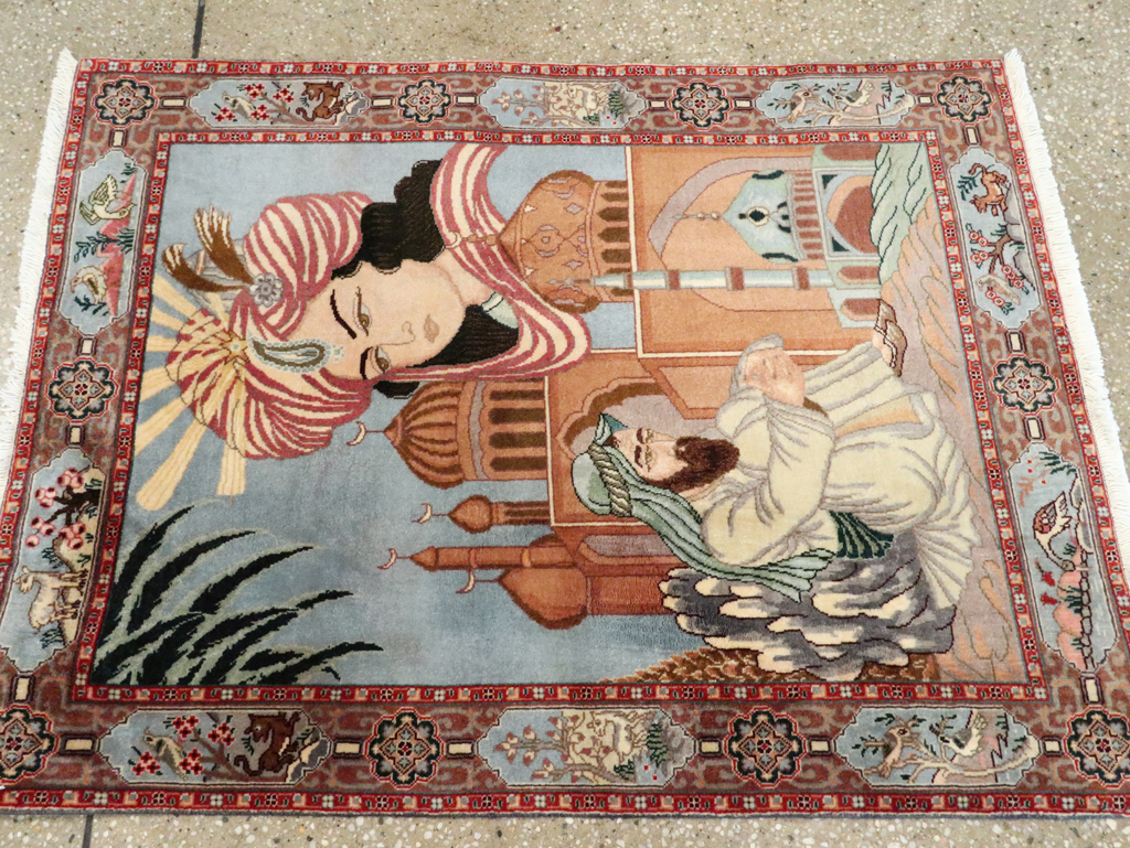 Vintage Persian Tabriz Pictorial Rug, No.27560 - Gss
