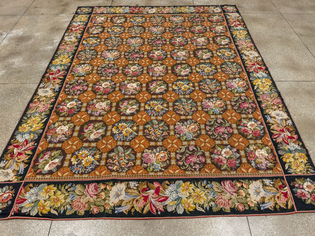 Antique English Flatweave Needlepoint Room Size Carpet, No.27565 - Gss