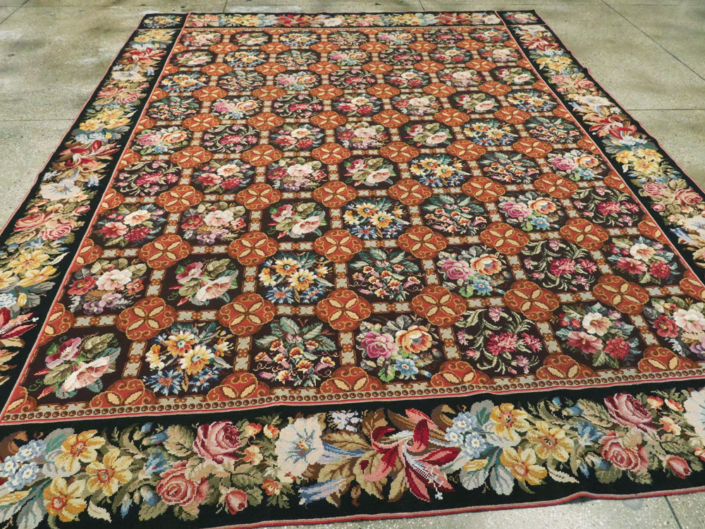 Antique English Flatweave Needlepoint Room Size Carpet, No.27565 - Gss