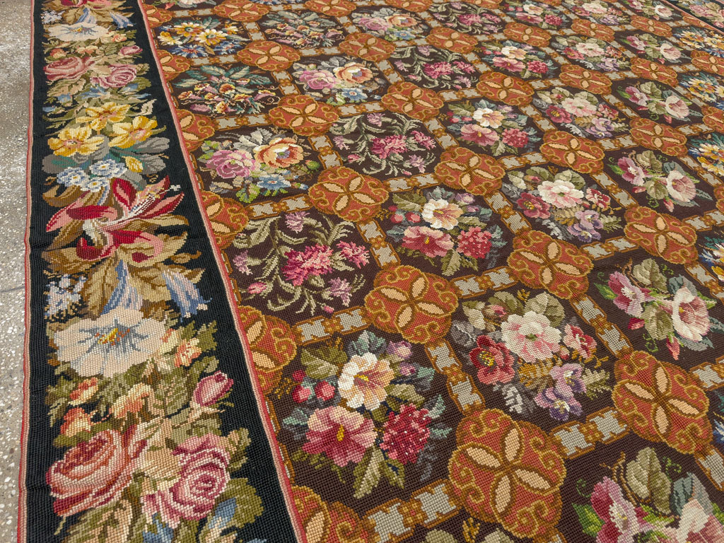 Antique English Flatweave Needlepoint Room Size Carpet, No.27565 - Gss
