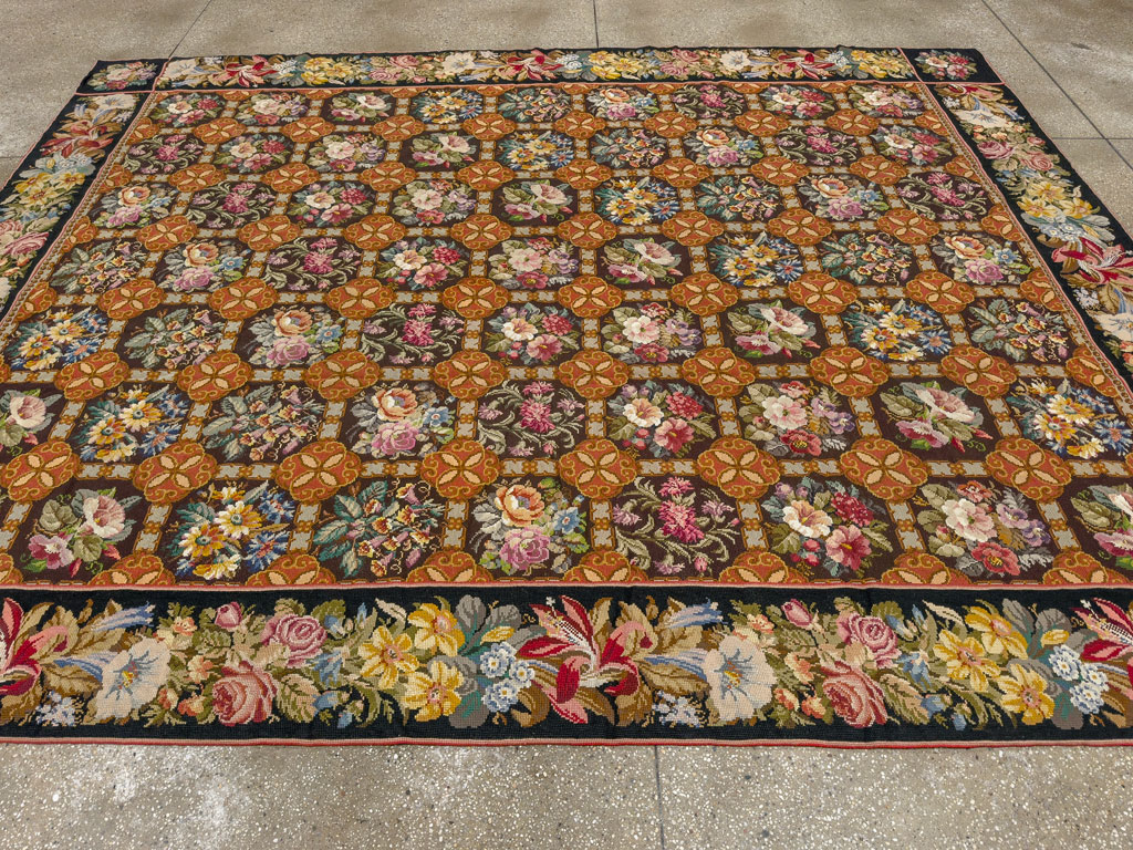 Antique English Flatweave Needlepoint Room Size Carpet, No.27565 - Gss