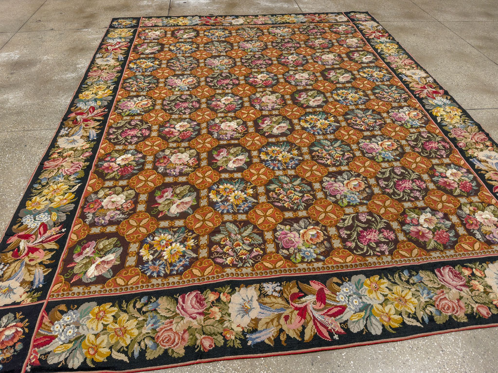 Antique English Flatweave Needlepoint Room Size Carpet, No.27565 - Gss