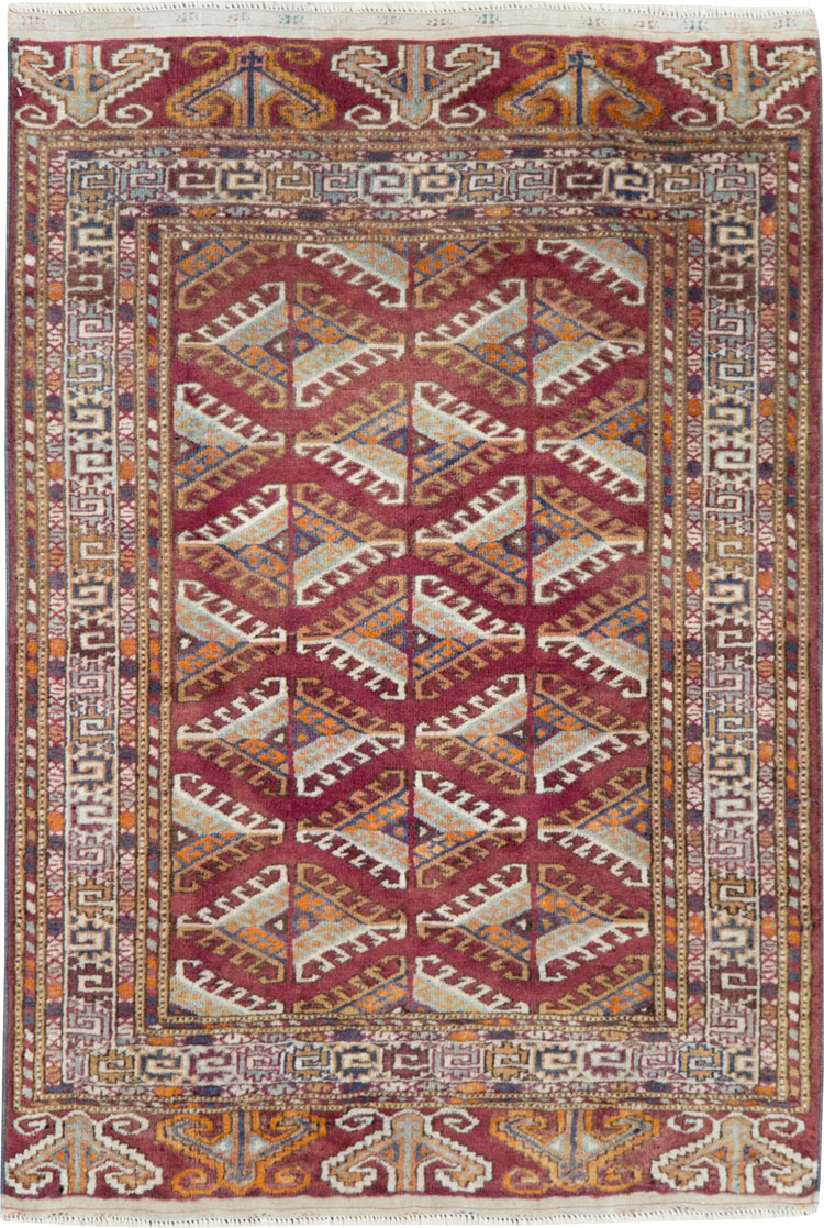 Vintage Central Asian Tekke Throw Rug, No.27569 - Gss