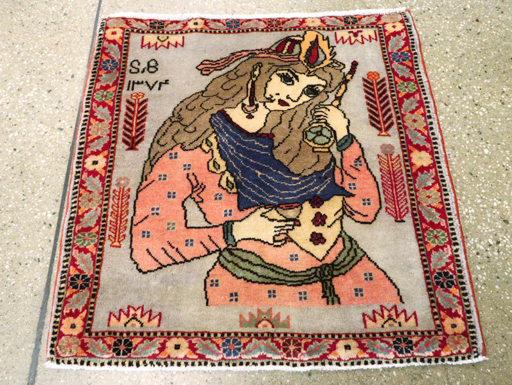 Vintage Persian Pictorial Tabriz Rug, No.27581 - Gss