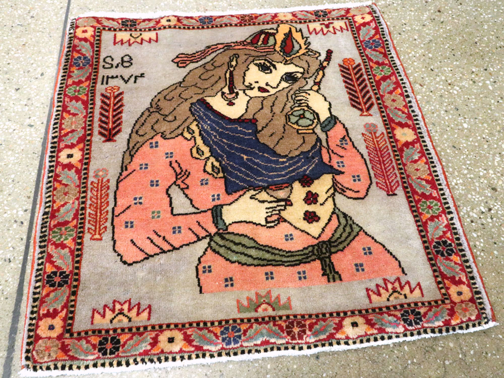 Vintage Persian Pictorial Tabriz Rug, No.27581 - Gss