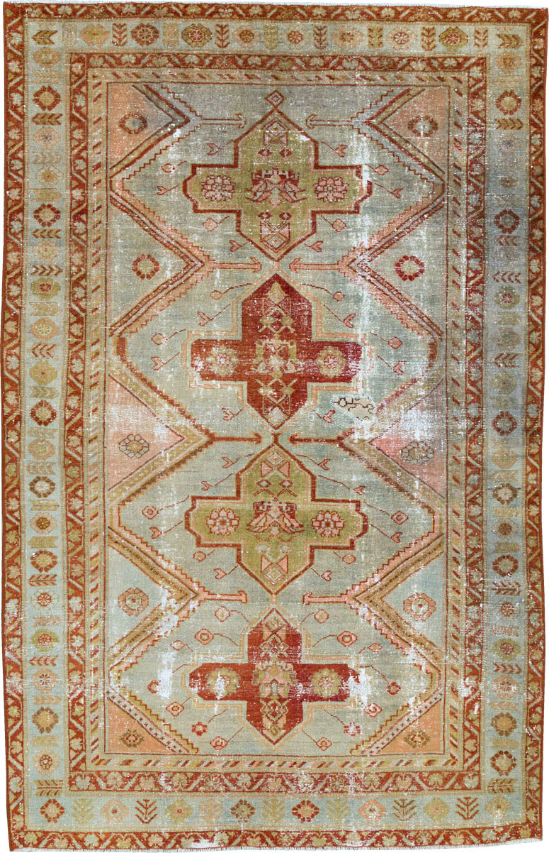 Distressed Antique Persian Malayer Accent Rug, No.27617 - Gss