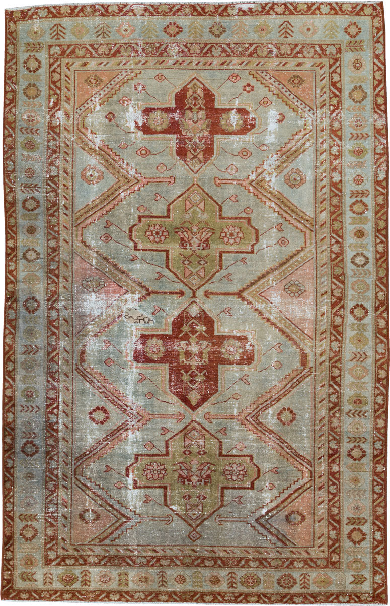 Distressed Antique Persian Malayer Accent Rug, No.27617 - Gss