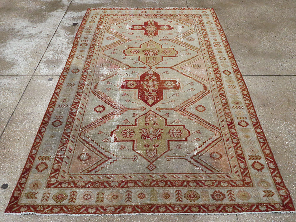 Distressed Antique Persian Malayer Accent Rug, No.27617 - Gss