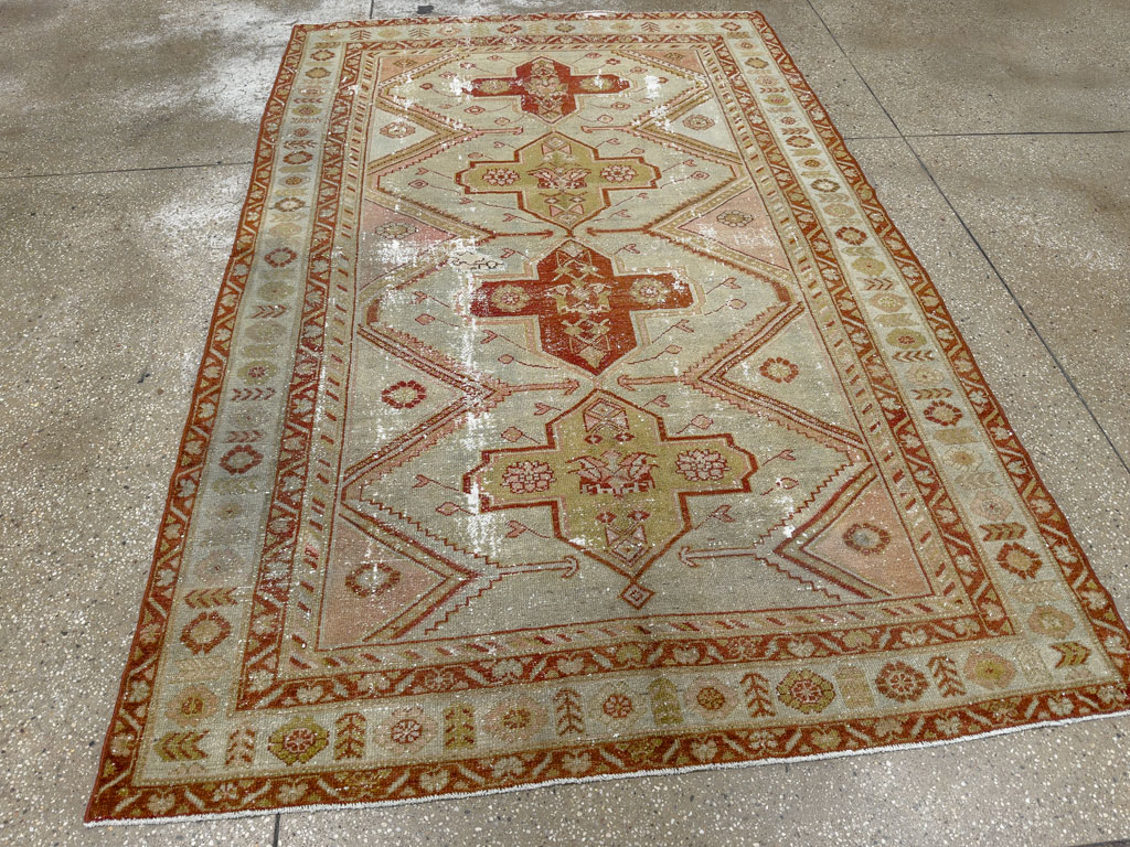 Distressed Antique Persian Malayer Accent Rug, No.27617 - Gss