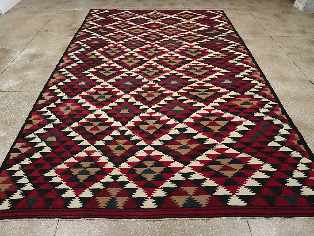 Vintage Turkish Flatweave Kilim Long Room Size Carpet, No.27661 - Gss