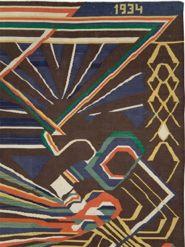 Vintage Romanian Flat-Weave Rug, No.27666 - Gss