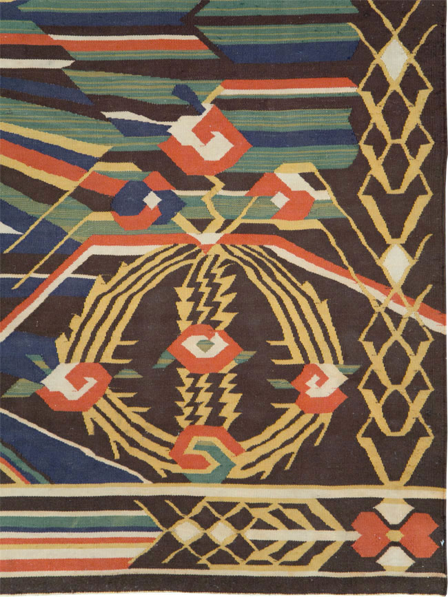 Vintage Romanian Flat-Weave Rug, No.27666 - Gss