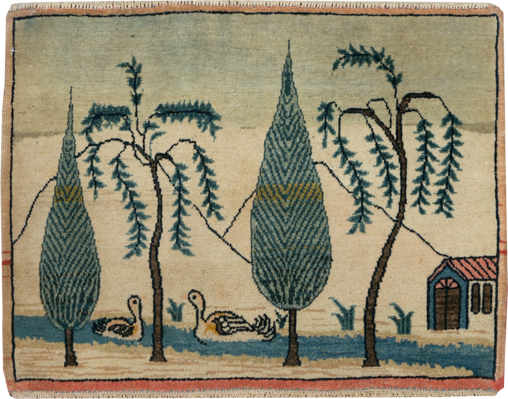 Vintage Persian Kashan Pictorial Rug (Pair: 1 of 2), No.27674 - Gss