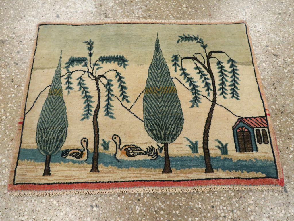 Vintage Persian Kashan Pictorial Rug (Pair: 1 of 2), No.27674 - Gss