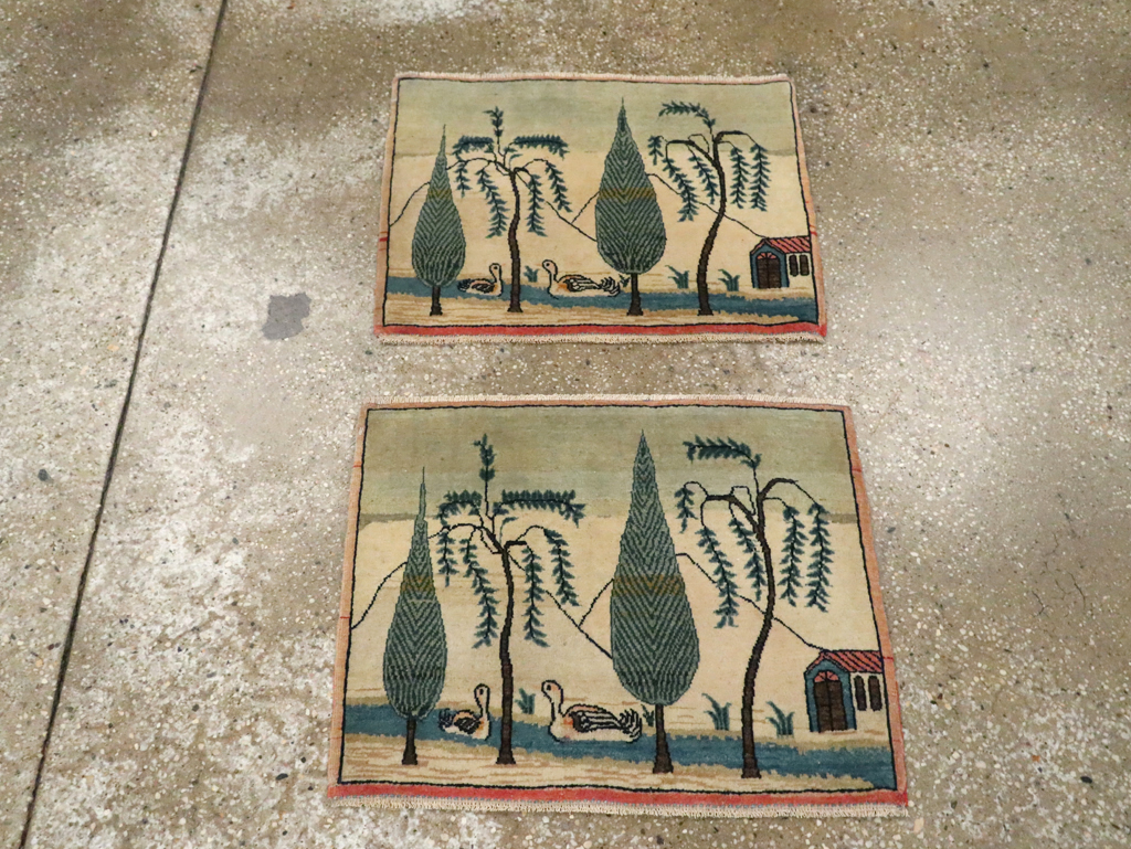 Vintage Persian Kashan Pictorial Rug (Pair: 1 of 2), No.27674 - Gss