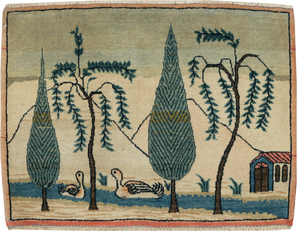 Vintage Persian Kashan Pictorial Rug (Pair: 2 of 2), No.27675 - Gss