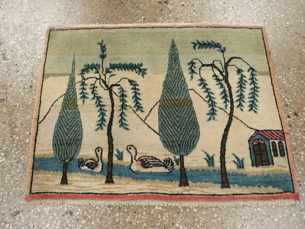 Vintage Persian Kashan Pictorial Rug (Pair: 2 of 2), No.27675 - Gss