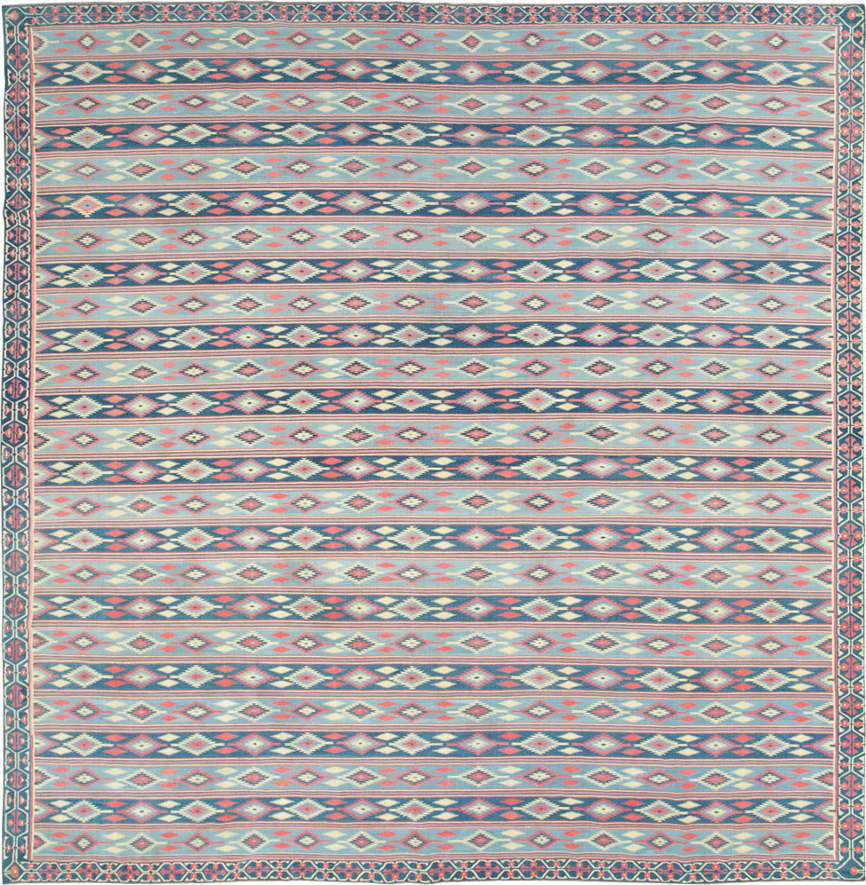 Vintage Indian Flatweave Dhurrie Large Square Carpet, No.27696 - Gss