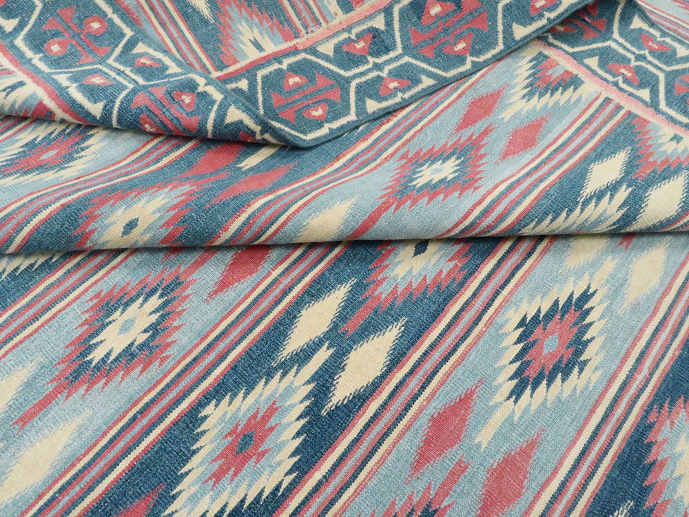Vintage Indian Flatweave Dhurrie Large Square Carpet, No.27696 - Gss