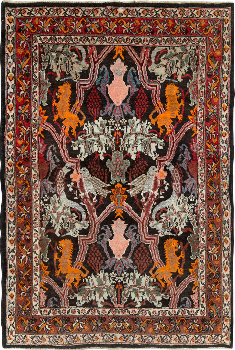 Vintage Persian Bidjar Pictorial Accent Rug, No.27737 - Gss