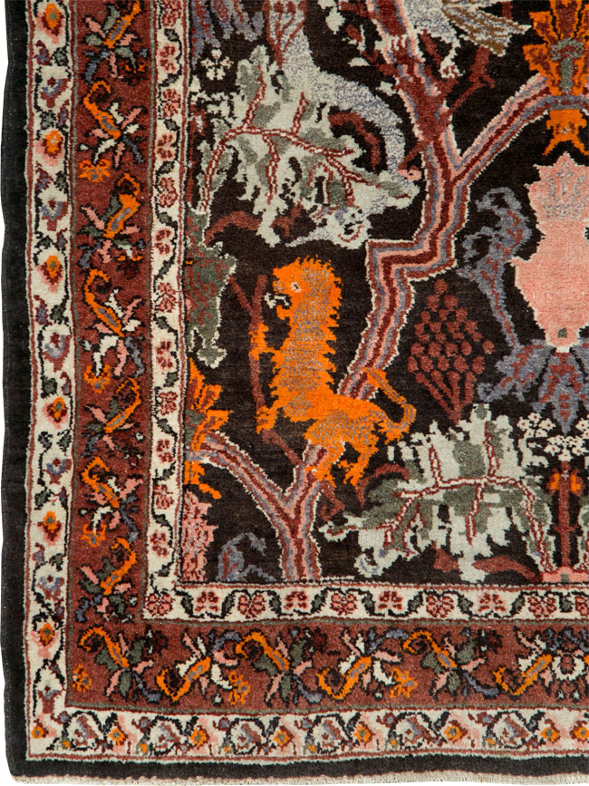 Vintage Persian Bidjar Pictorial Accent Rug, No.27737 - Gss