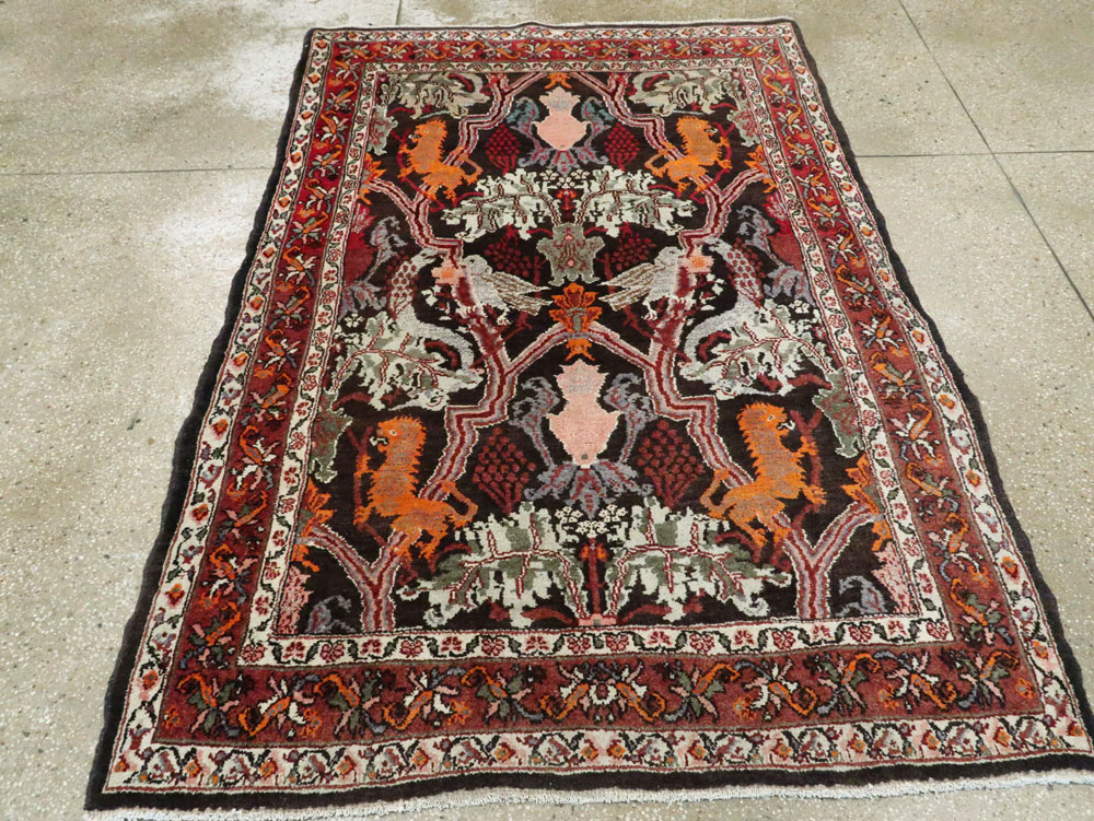 Vintage Persian Bidjar Pictorial Accent Rug, No.27737 - Gss