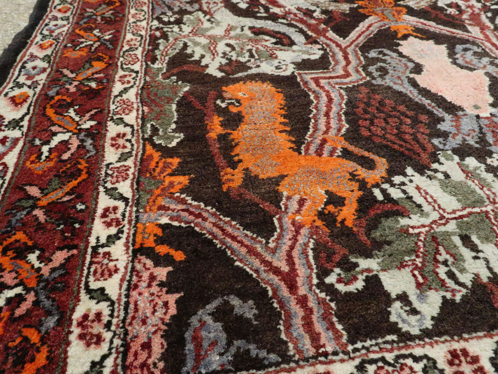 Vintage Persian Bidjar Pictorial Accent Rug, No.27737 - Gss