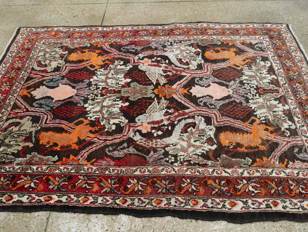 Vintage Persian Bidjar Pictorial Accent Rug, No.27737 - Gss
