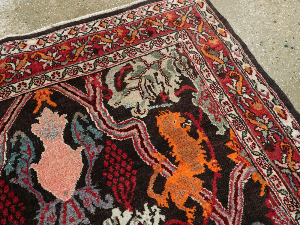 Vintage Persian Bidjar Pictorial Accent Rug, No.27737 - Gss