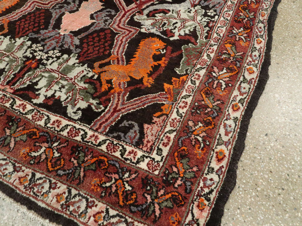 Vintage Persian Bidjar Pictorial Accent Rug, No.27737 - Gss