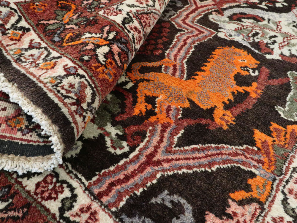Vintage Persian Bidjar Pictorial Accent Rug, No.27737 - Gss