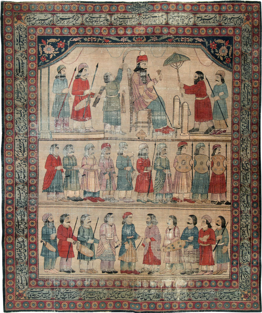 Antique Persian Lavar Kerman Pictorial Accent Carpet, No.27776 - Gss