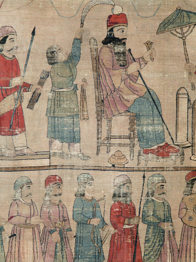 Antique Persian Lavar Kerman Pictorial Accent Carpet, No.27776 - Gss