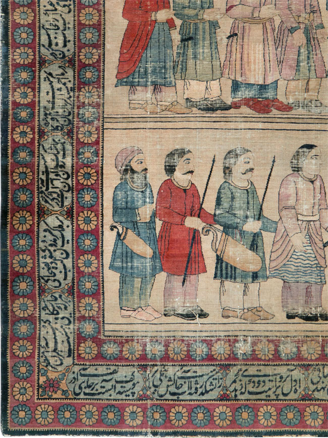 Antique Persian Lavar Kerman Pictorial Accent Carpet, No.27776 - Gss