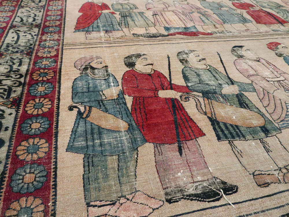 Antique Persian Lavar Kerman Pictorial Accent Carpet, No.27776 - Gss