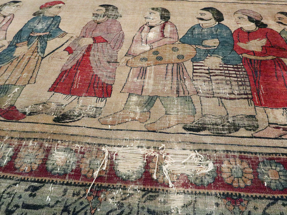 Antique Persian Lavar Kerman Pictorial Accent Carpet, No.27776 - Gss