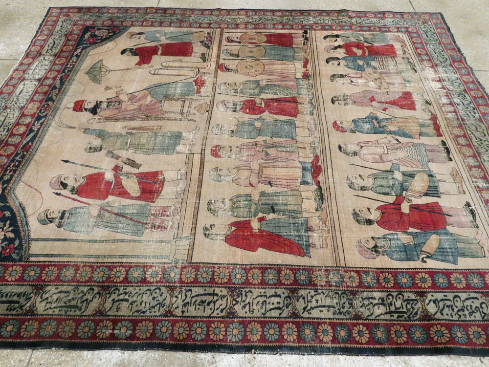 Antique Persian Lavar Kerman Pictorial Accent Carpet, No.27776 - Gss