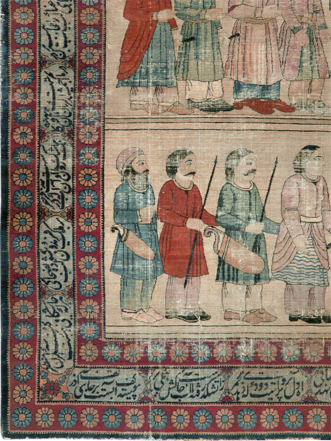 Antique Persian Lavar Kerman Pictorial Accent Carpet, No.27776 - Gss