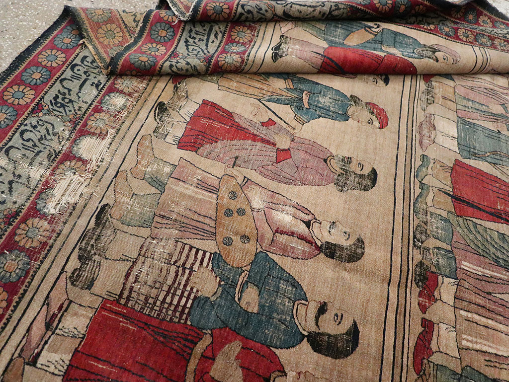 Antique Persian Lavar Kerman Pictorial Accent Carpet, No.27776 - Gss