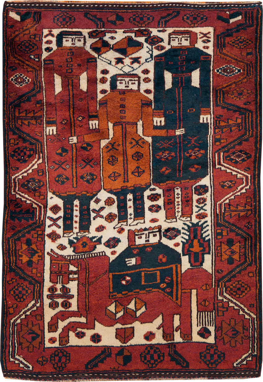 Vintage Persian Pictorial Bakhtiari Rug, No.27782 - Gss