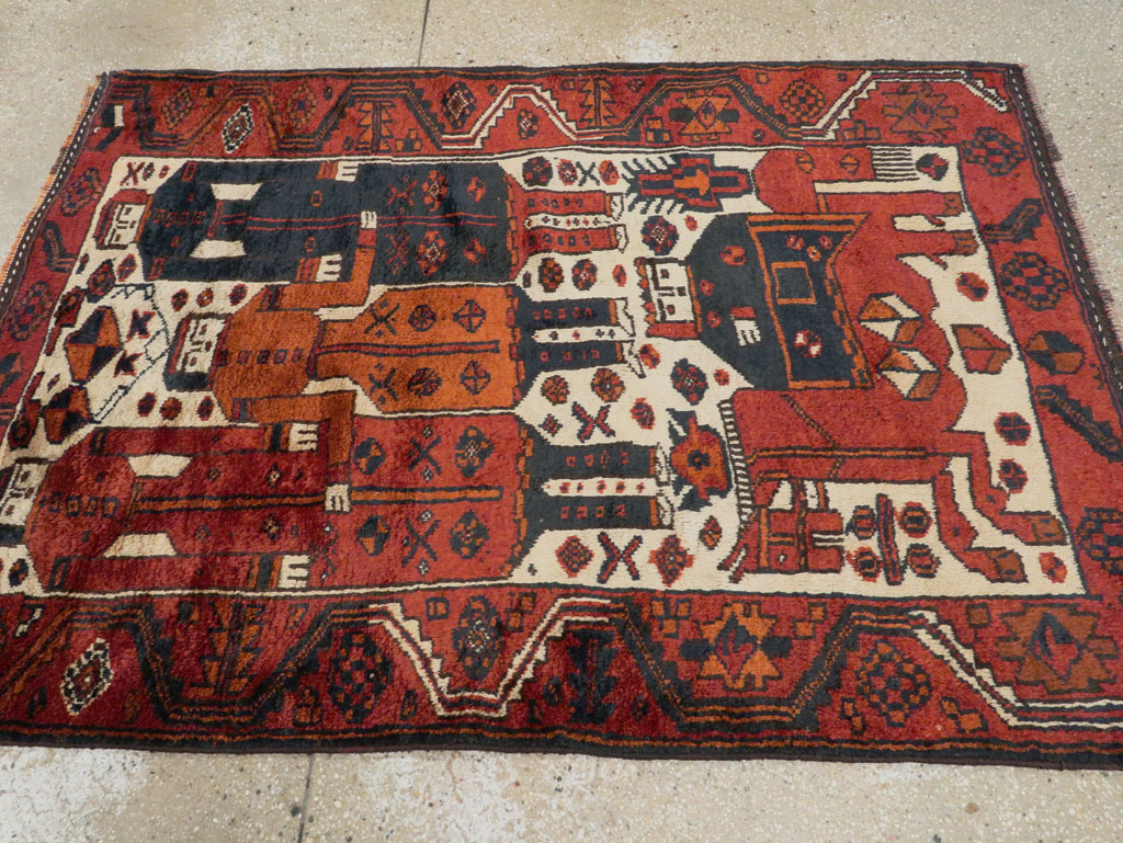 Vintage Persian Pictorial Bakhtiari Rug, No.27782 - Gss