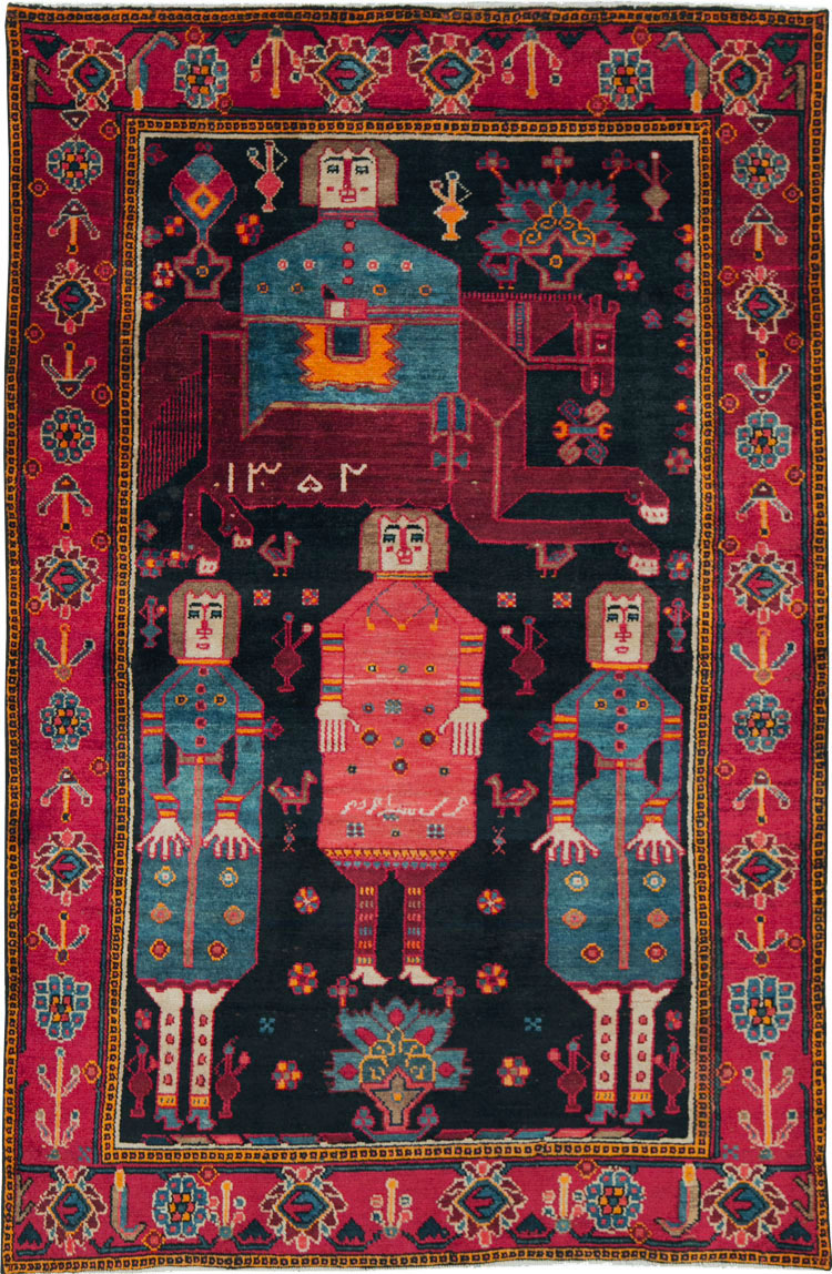 Vintage Persian Pictorial Bakhtiari Rug, No.27789 - Gss