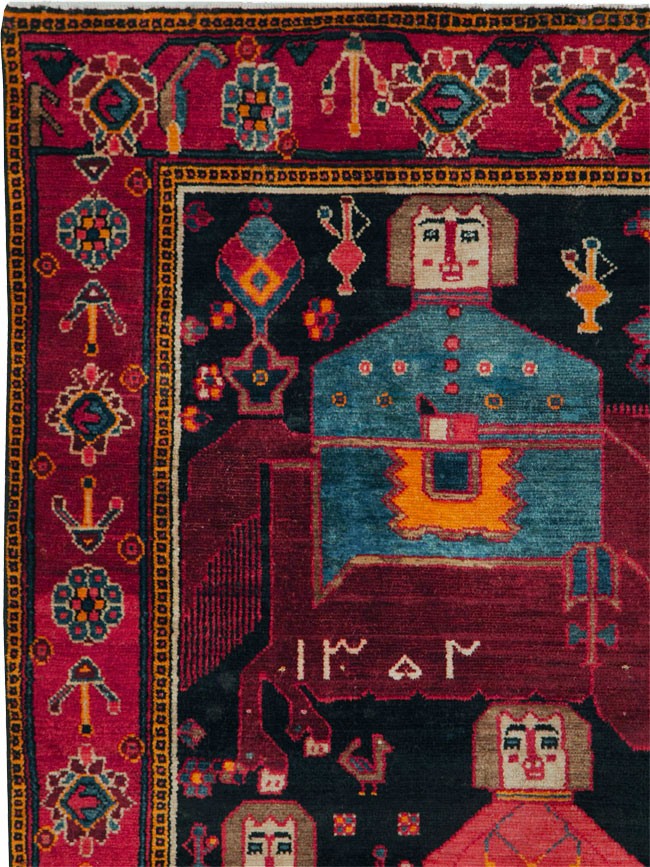 Vintage Persian Pictorial Bakhtiari Rug, No.27789 - Gss