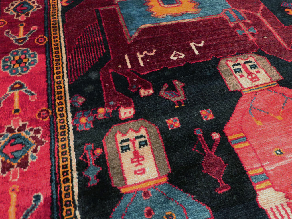 Vintage Persian Pictorial Bakhtiari Rug, No.27789 - Gss