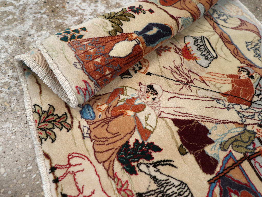 Vintage Persian Tabriz Pictorial Rug, No.27791 - Gss