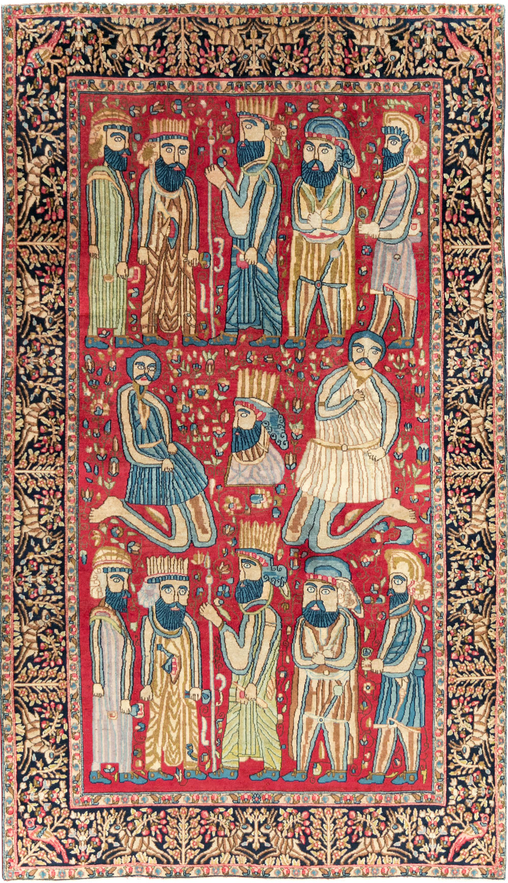 Vintage Persian Kerman Pictorial Accent Rug, No.27792 - Gss