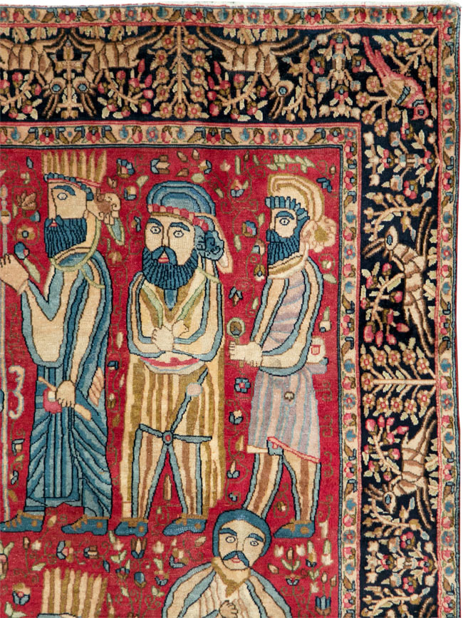 Vintage Persian Kerman Pictorial Accent Rug, No.27792 - Gss